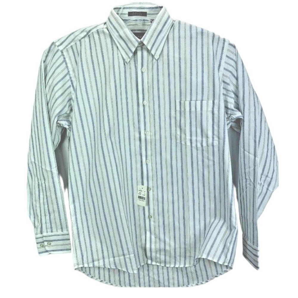 Gant Mens Sz16 White W/Blue & Yellow Stripes Button Down Dress Shirt(J8) NWT's